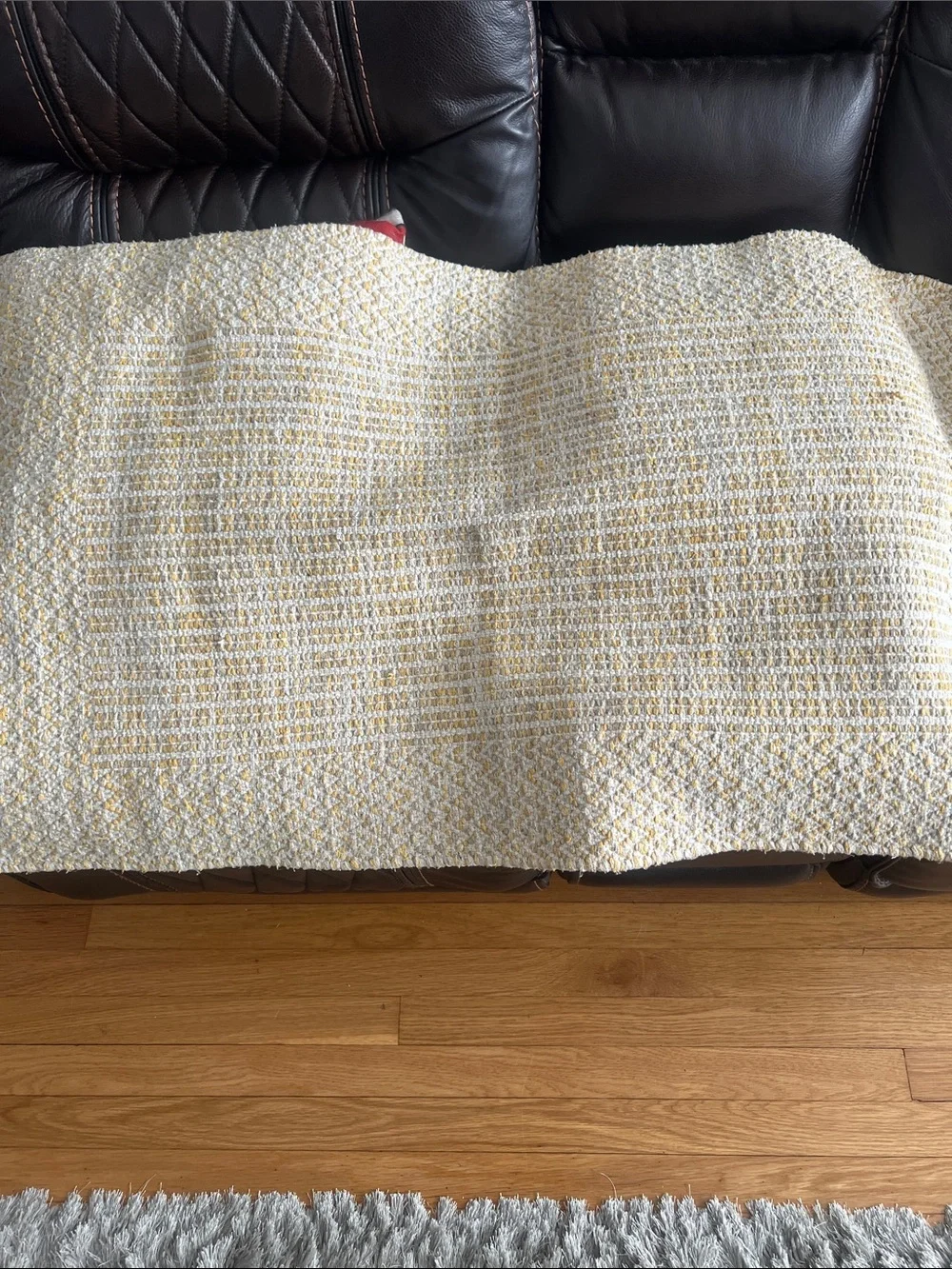Handwoven Yellow and White runner/rug. 42x25